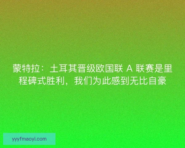 蒙特拉：土耳其晋级欧国联 A 联赛是里程碑式胜利，我们为此感到无比自豪